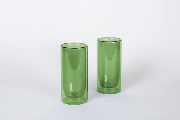 DOUBLE- WALL CLEAR GLASS 16oz SET VERDE