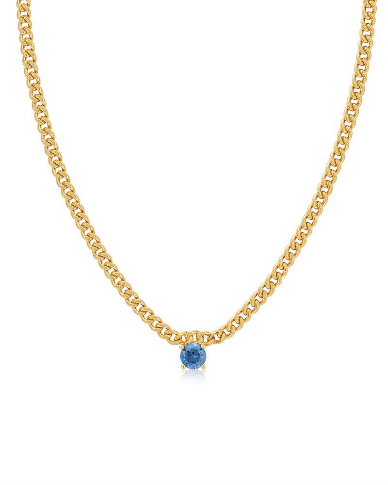 BARDOT STUD CHARM NECKLACE - BLUE SAPPHIRE + GOLD