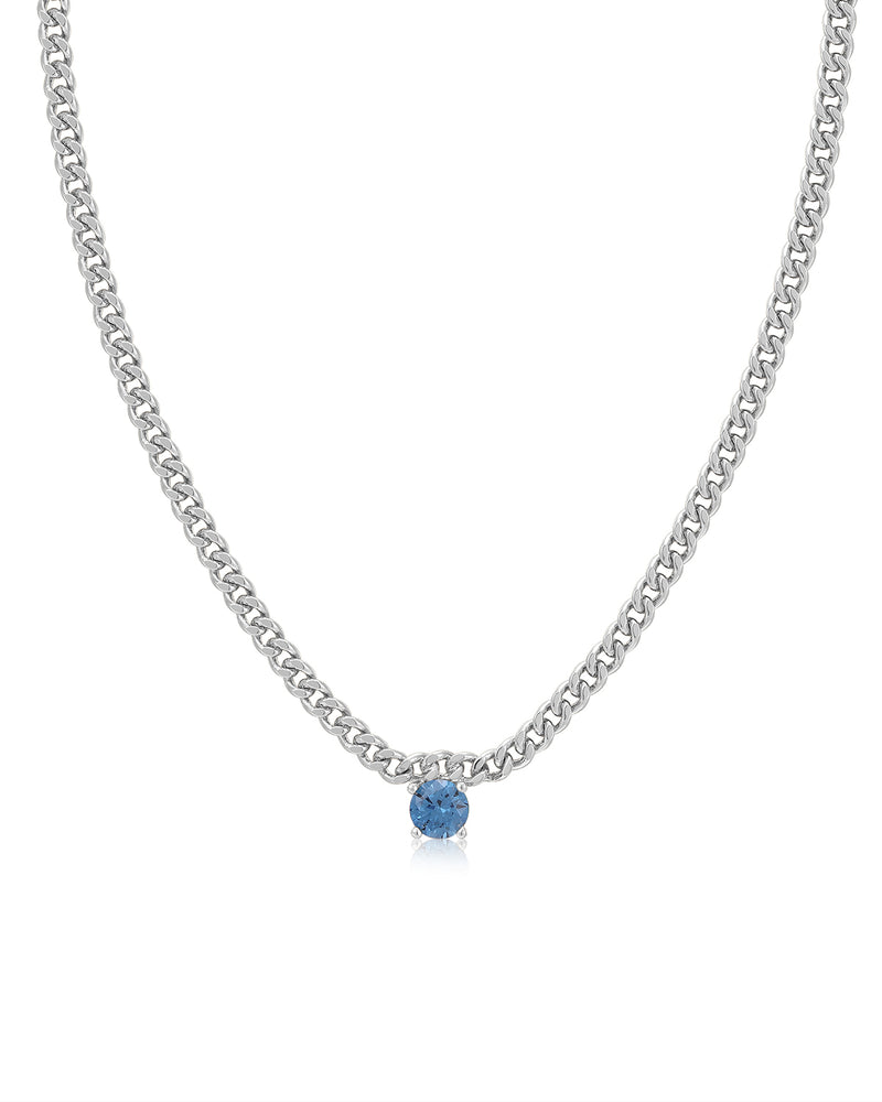 BARDOT STUD CHARM NECKLACE - BLUE SAPPHIRE + SILVER