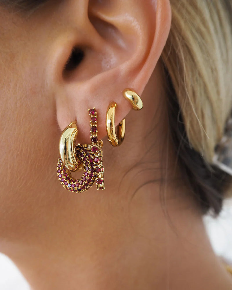 PAVE INTERLOCK HOOPS - RUBY RED + GOLD