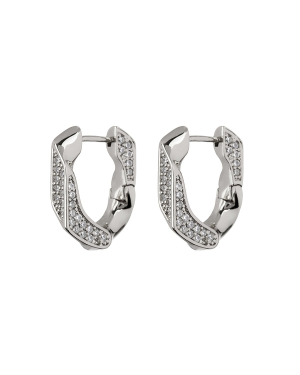 PAVE CUBAN LINK HOOPS - SILVER