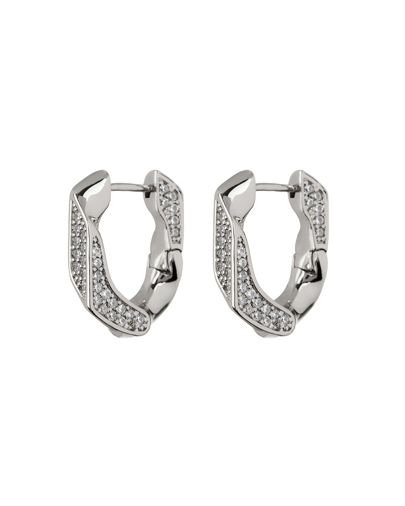 PAVE CUBAN LINK HOOPS - SILVER