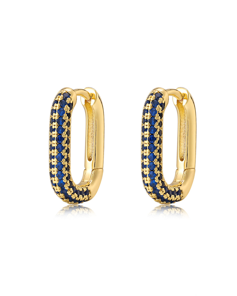 PAVE CHAIN LINK HUGGIES - BLUE SAPPHIRE + GOLD