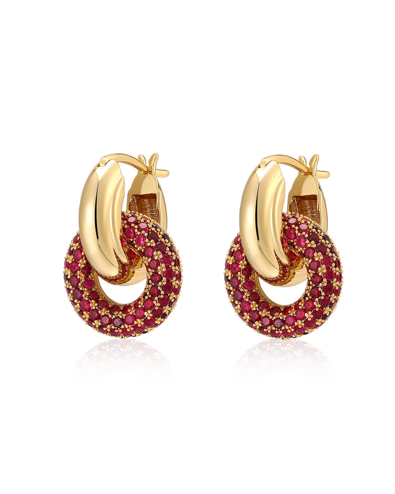 PAVE INTERLOCK HOOPS - RUBY RED + GOLD