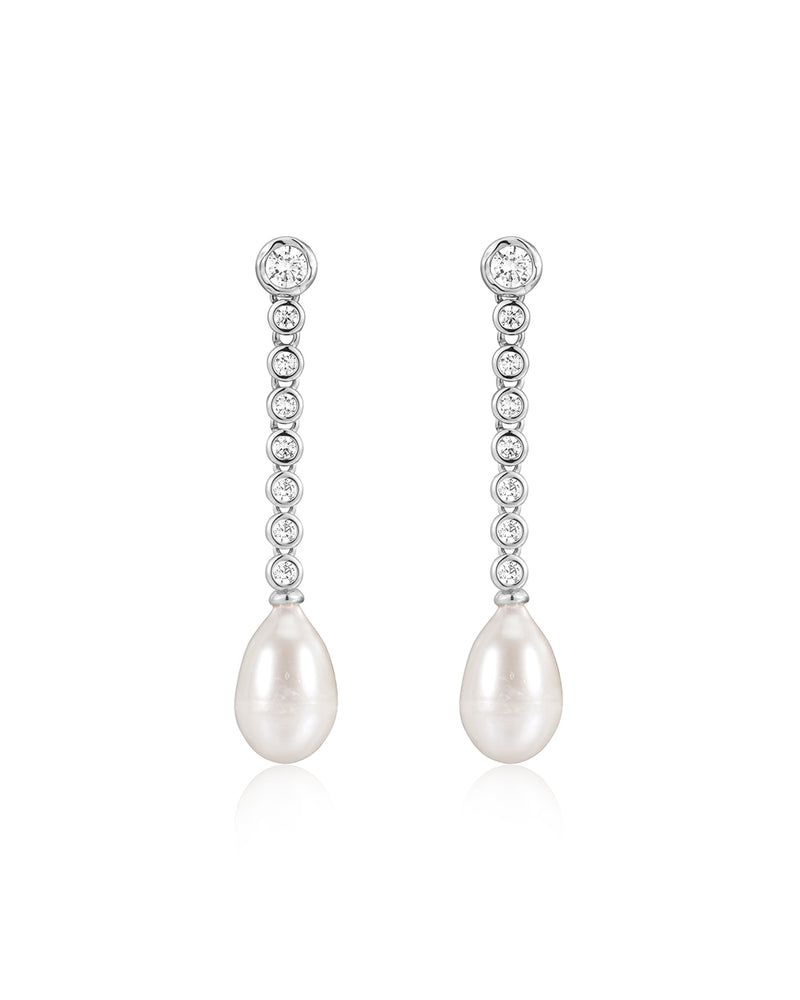 PEARL DROP STUDS - SILVER