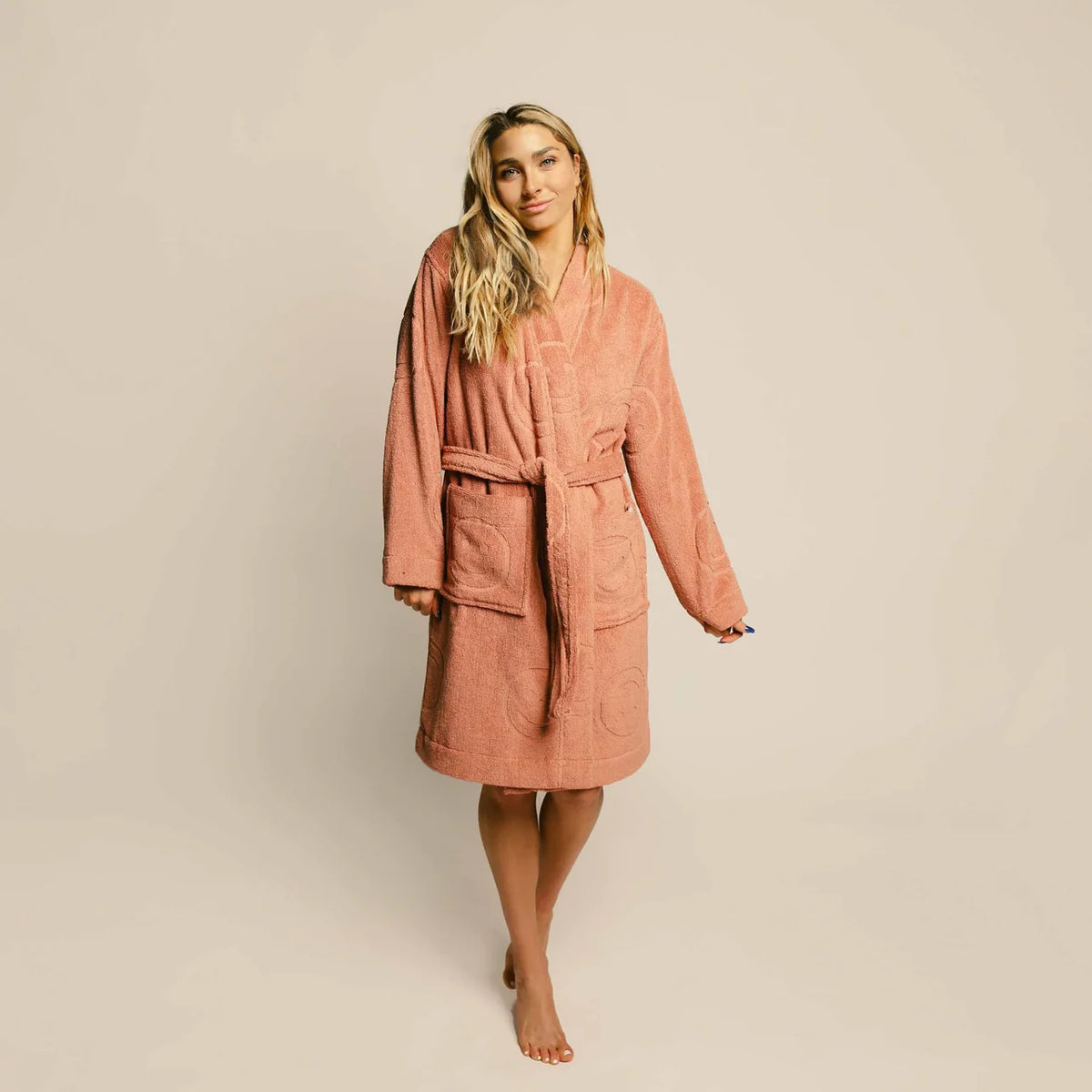 HAPPY PLACE - POOLSIDE SMILEY TERRY BATH ROBE - TERRACOTTA