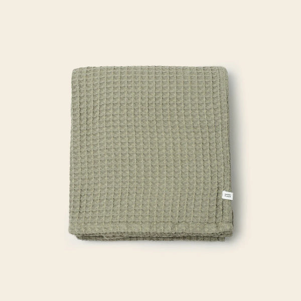 WAFFLE THROW BED BLANKET - SAGE