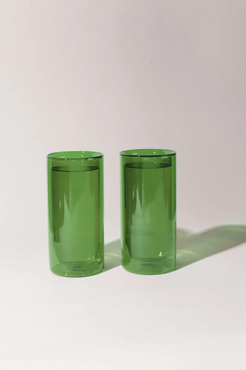 DOUBLE- WALL CLEAR GLASS 16oz SET VERDE