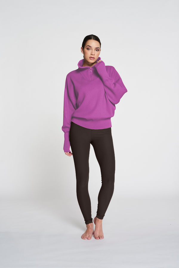 OLLY SWEATER HALF ZIP KNIT SWEATER - ORCHID PINK