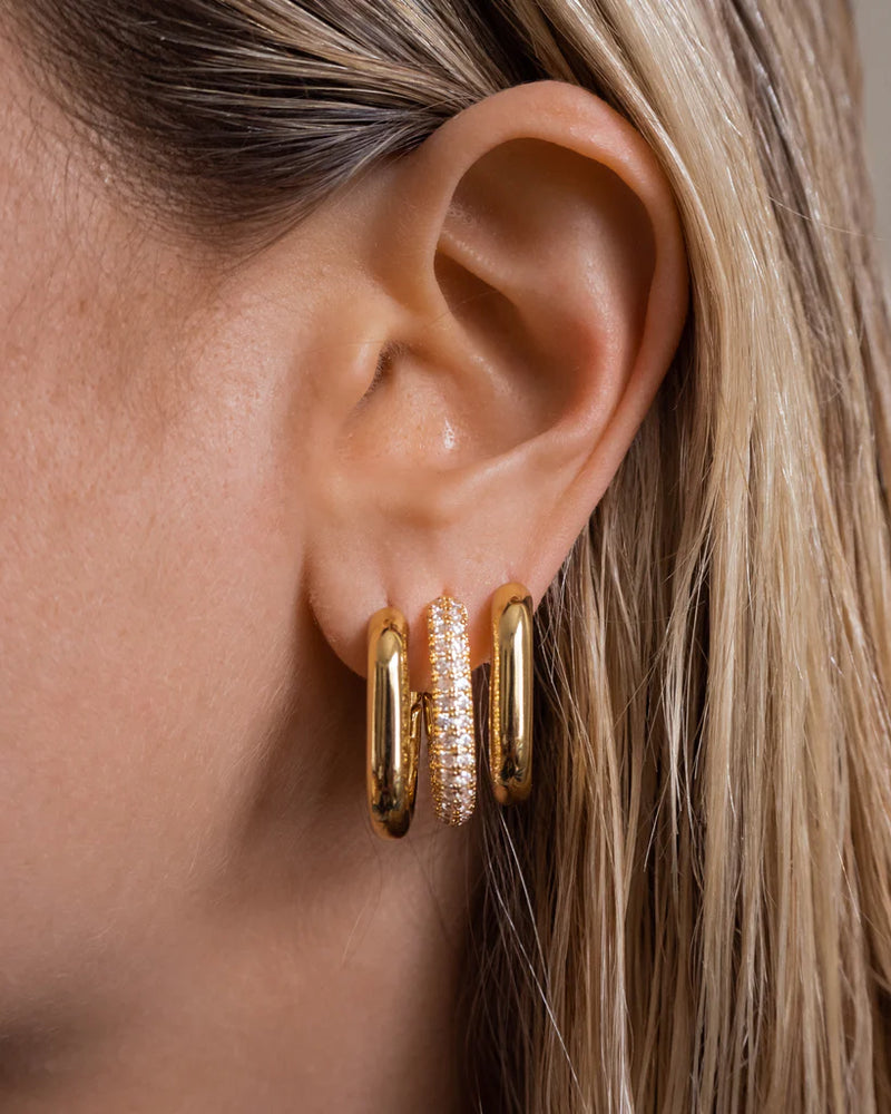 XL PAVE CHAIN LINK HOOPS - GOLD
