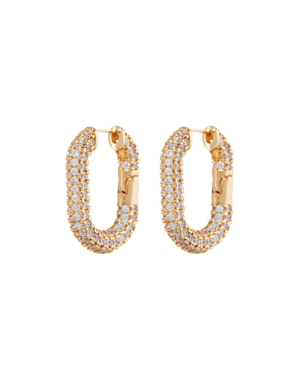 XL PAVE CHAIN LINK HOOPS - GOLD