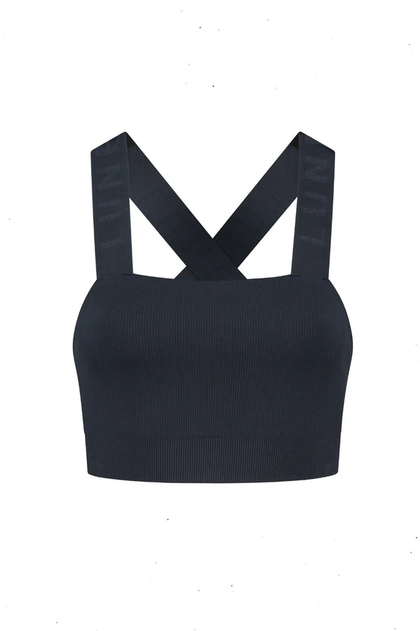 BANDEAU FITTED RIBBED BRA - NIGHT BLUE